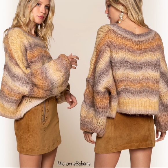 POL Pumpkin Chai Balloon Sleeve Sweater L - Picture 6 of 13